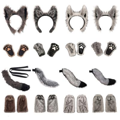 Fantasy Themed Animal Cosplay Gear With Furry Wolf Ears And Matching Claw Handwear Cosplayer Animal Accessories