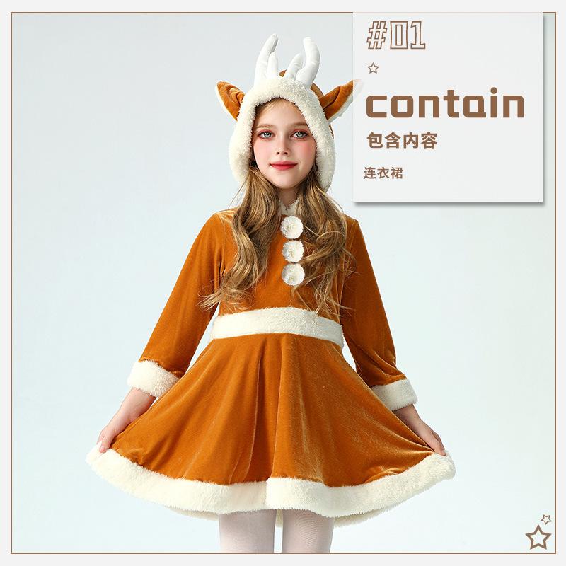 2026 Weihnachten Kinderkostüm Elch Kleid Weihnachts-Kinderkleidung Mädchen Baby Weihnachtsmann Lange Ärmel