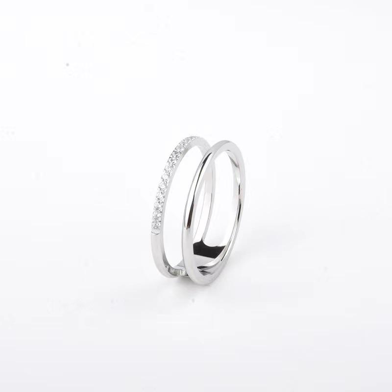 

Универсальное кольцо для пары из титановой стали с полым двойным слоем и бриллиантами - Простые модные украшения для мизинца. Size 6