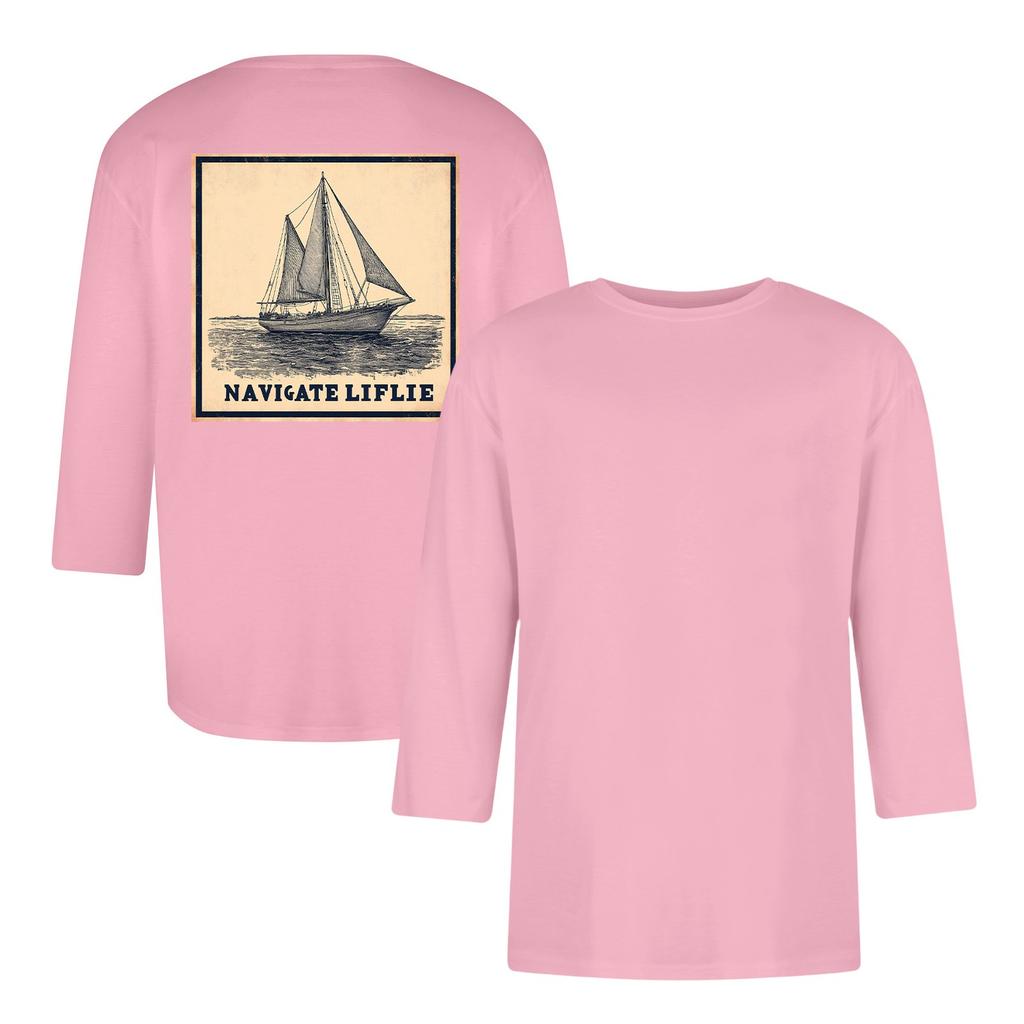 Férfi alkalmi és divatos mintás kerek nyakú háromnegyedes ujjú felső póló