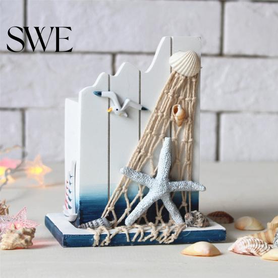 Pen Holder for Home Office Nautical Wooden Handcrafted Mediterranean Theme Makeup Brush Versatile Organizer Ocean Beach Pencil Container Stable Base