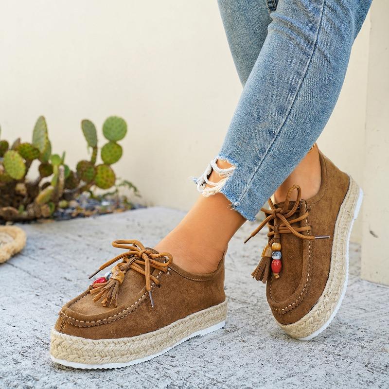 Women's Platform Fashion Single Shoes Fall New Retro Versatile Front Strap Beaded