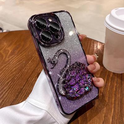 Coque de téléphone Cygne Diamant Dégradé Double Couleur Pour iPhone 16 15 ProMax 14 13 12 Pro Max Plus 11 Paillettes Sable Mouvant Silicone Housse