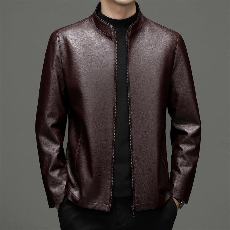 Весенне-осенняя новая кожаная куртка для папы, мужская повседневная бархатная утолщенная куртка из натуральной овчины 170