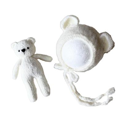 Touca de urso para foto de recém-nascido e lã de crochê para recém-nascidos [loja da NANA] conjunto, material, branco, cinza, marfim, (branco)