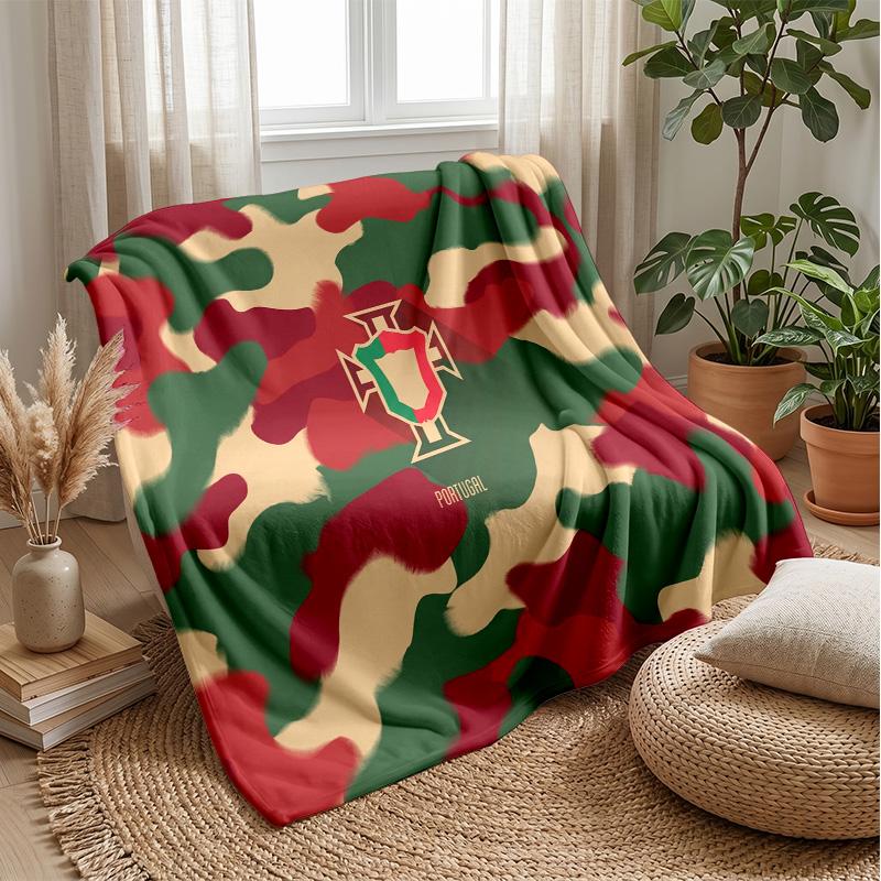 Portugal Football Printed Flannel Blanket Skin Friendly Warm Decorative Throw for Indoor Couch Bed Daily Use
