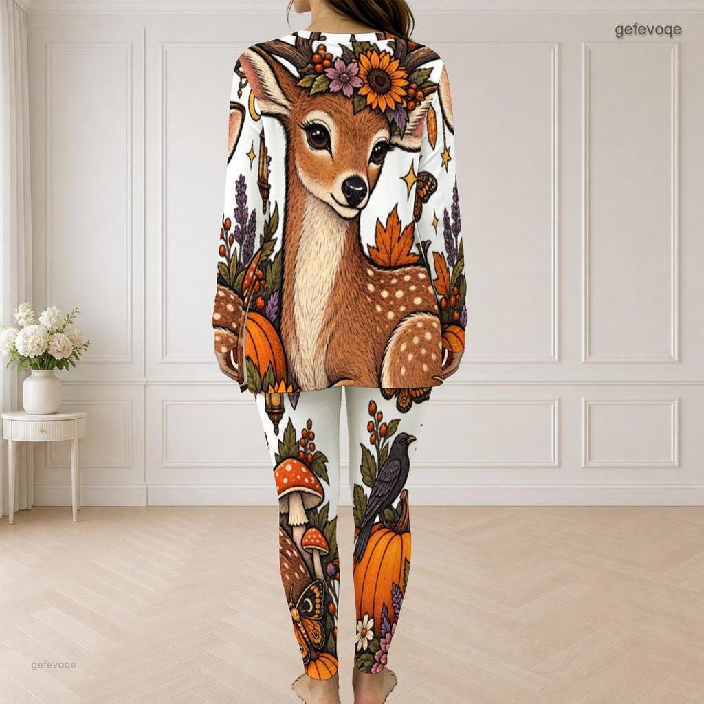 Women Plus Size Halloween Printed Two Piece Pants Set Half Zip Long Sleeve Top And Long Pants