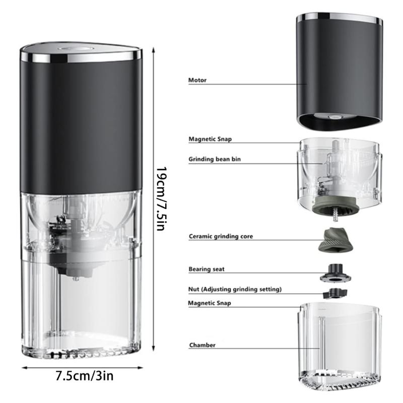 Electric Coffee Grinder Adjustable Grind Settings Plastic Coffee Mill Portable Coffee Bean Grinder for Outdoor Portable