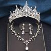 3Pcs Princess Crown Bridal Jewelry Sets for Women Tiaras and Flower Choker Necklace Earrings Wedding Dress Bride Jewelry Set