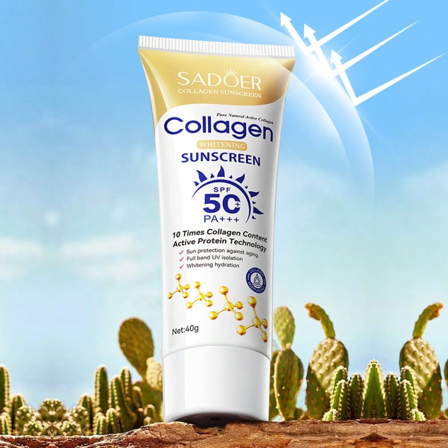 1pc Collagen Sunscreen, Oil-Free Formula, Waterproof, Lightweight Non-Greasy, For Face & Body, Daily