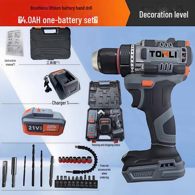 High-Power Rechargeable Brushless Dual-Speed Multi-Function Industrial Electric Hand Drill