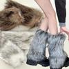Západní styl Faux Fur Šedé/Hnědé Návleky na nohy Imitace Vlčí Šedá Hnědá Kožešina Y2K Ponožky do bot Punkové Punčochy po kolena pro ženy