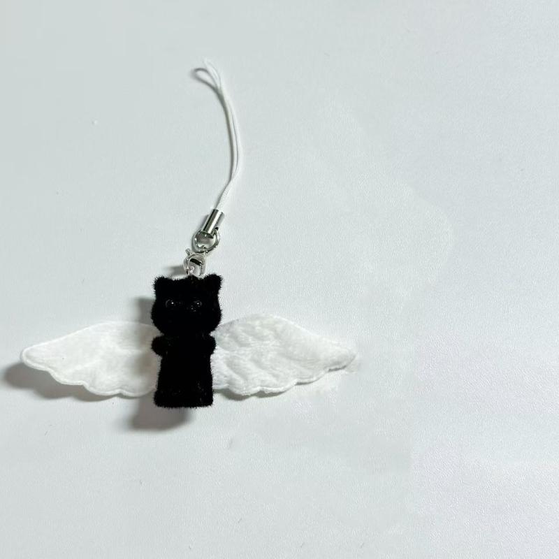 

Милые ангельские крылья Пушистый котенок Кошка Сердце Брелок Флок Котенок Каваи Подвеска-шнурок для телефона Защита от потери Декор для сумки Подарок