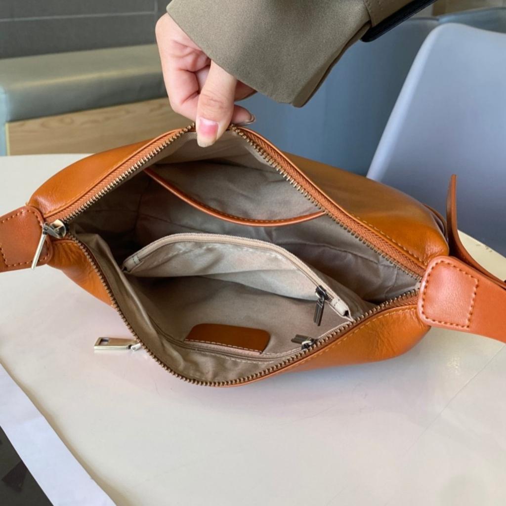 Leather women's bag new fashion underarm dumpling bag retro commuter cowhide shoulder messenger bag women's saddle bag