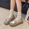 Fashion Two-wear Platform Single Shoes Autumn New Round Toe Shallow Socket Metal One-band Non-slip Wear-resistant Kitten Heel Shoes