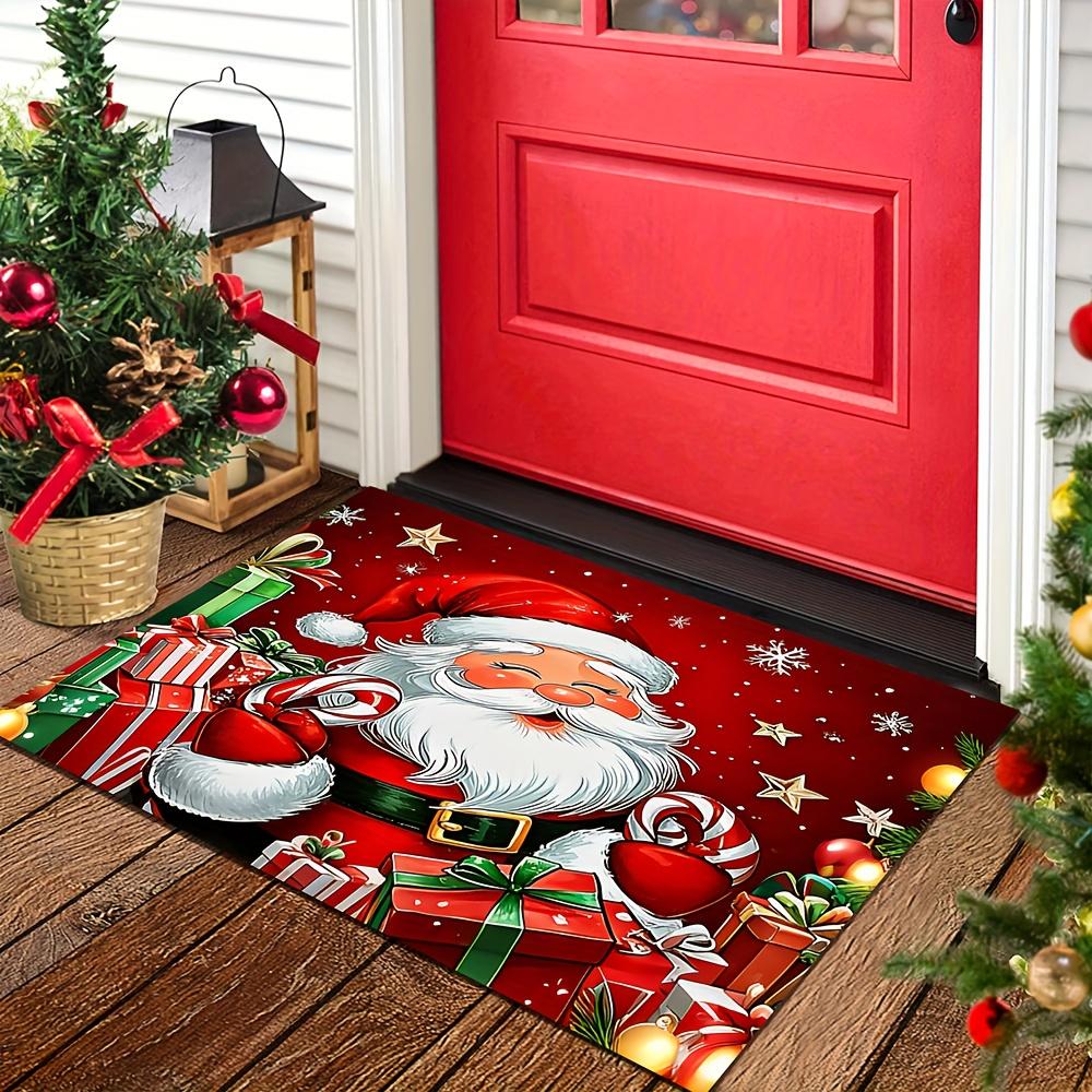 VIKAMA Santa Claus Christmas Doormat Xmas Gift Snowflake Print Non‑Slip Floor Mat for Front Door Entrance Holiday Home Decor