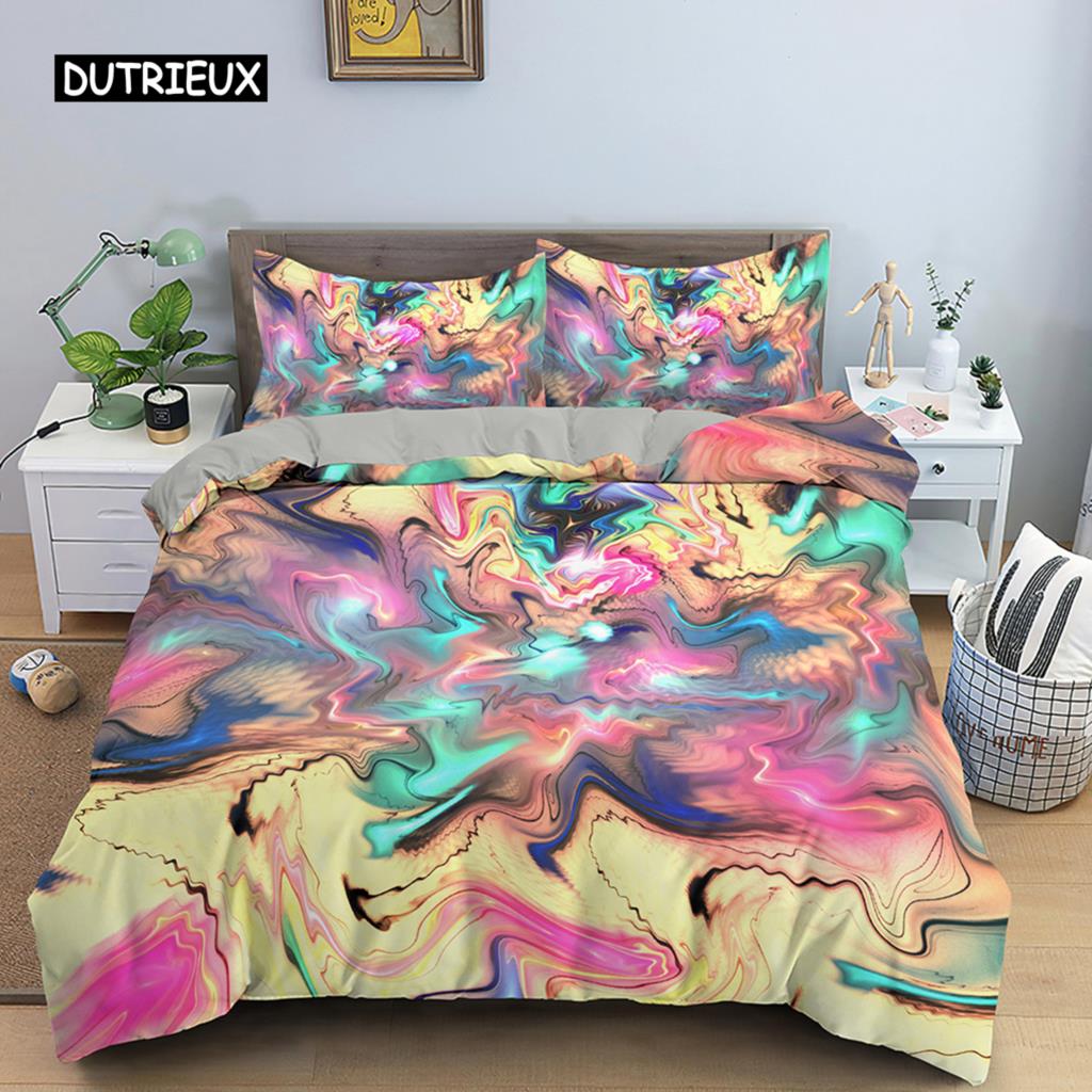 Abstract Duvet Cover Set King Microfiber Blue Psychedelic Bedding Set 2/3 Pcs Queen Size Warped Space Theme Twin Comforter Cover