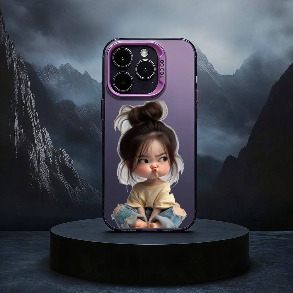 C-Cartoon Cute Baby Girl Black Candy Silver Phone Case Phone Case For iPhone17,16,15,14,13,12,11 Plus,Pro Max