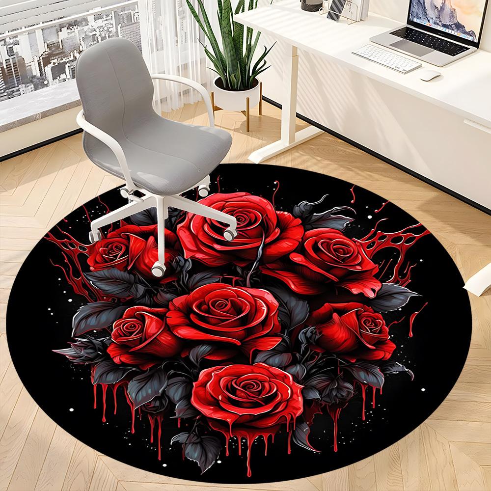 1pc Gothic Roses Carpet for Office Non-Slip, Round Carpet, Soft & Comfortable, Carpet for Office, Lightweight Round Floor Mat