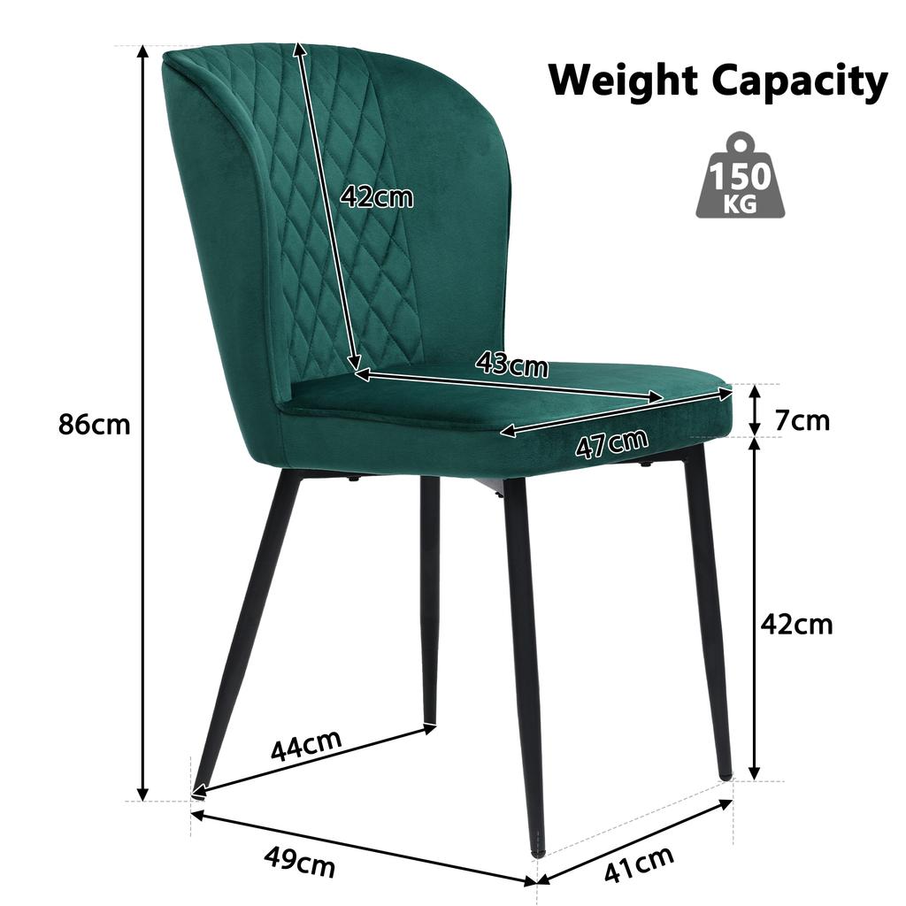 Dining Chair (2 Pcs), Dark Green, Upholstered Chair Design Chair with Backrest, Seat Made of Velvet Frame Made of Metal