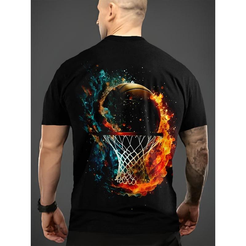 European Sizes Basketball Graphic T-Shirt for Men Summer Casual Crew Neck, Short Sleeve Men's Tees Perfect for Daily Wear & Sports