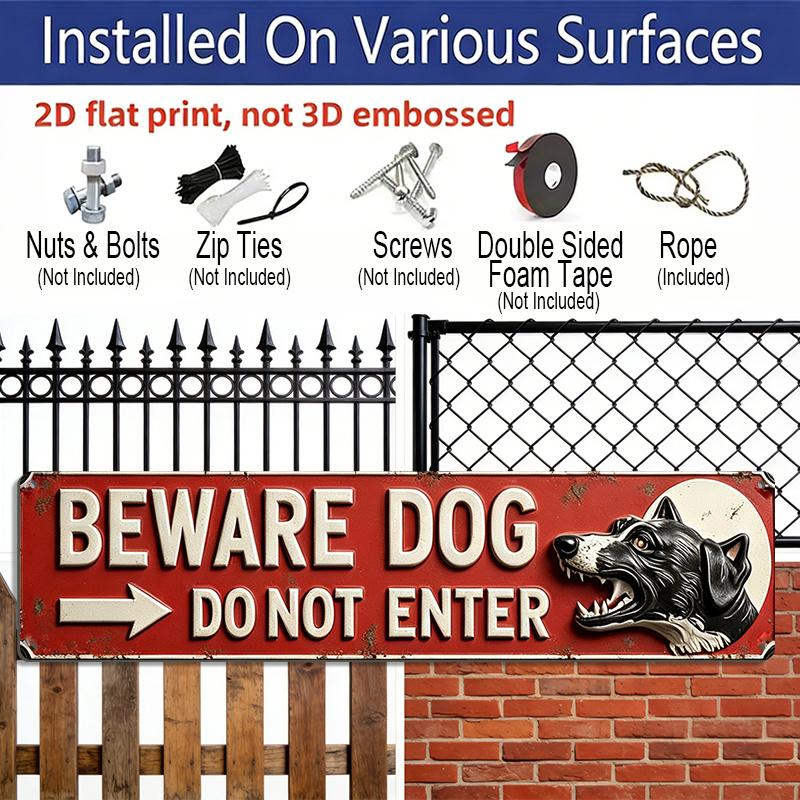 2D Flat, 1pc Vintage Sign "Beware Dog Do Not Enter" 15.7X3.9inch Rustic Warning Aluminium Decorative Sign for Home Farmhouse Garage Garden Porch and