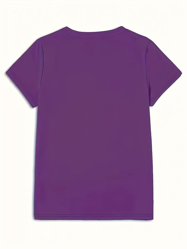 Women's Purple Rose Print Crew Neck Short Sleeve T-Shirt Casual Party Machine Washable Plus Size Top