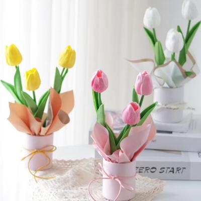 PU Tulip Flower Simulation Fake Flower Bunch Portable Tulip Bucket Bouquet  Wedding Ceremony