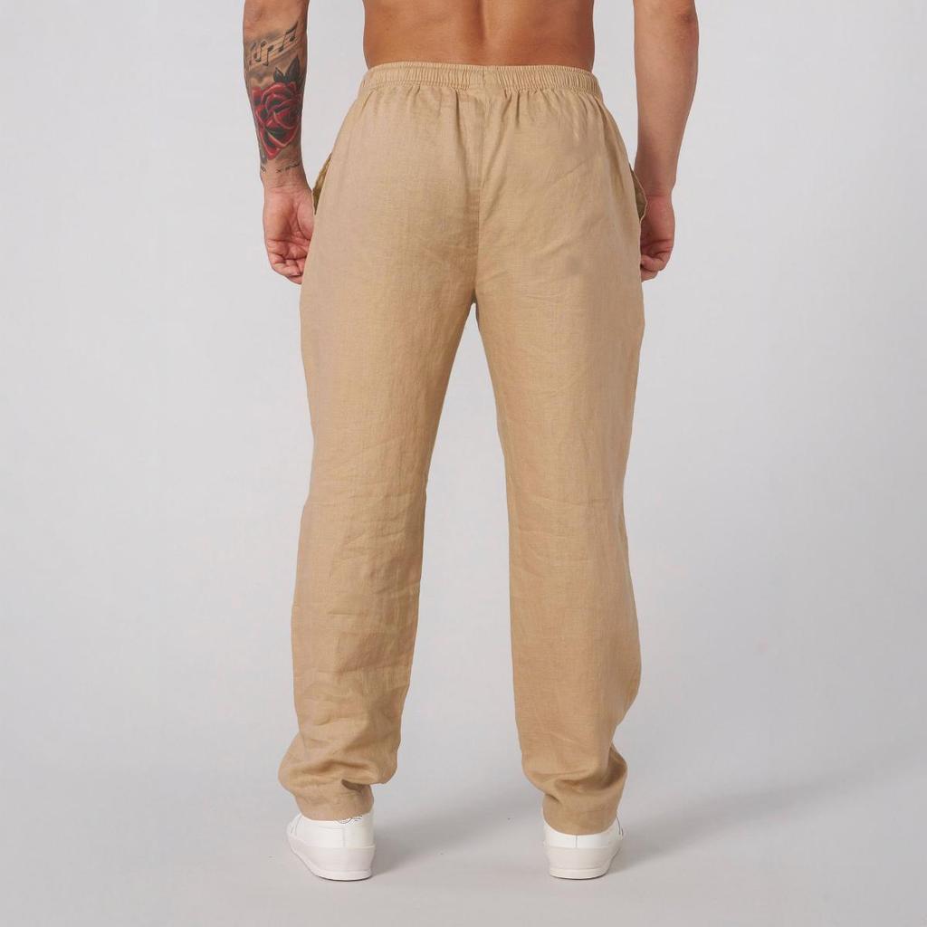 New European and American home leisure sports trousers men's cotton breathable solid color loose trend cotton and linen pants