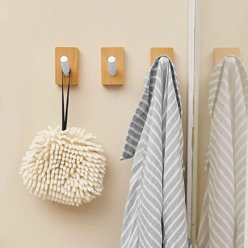 Creamy Style Solid Wood Hook Round Design Coat Hook Hat Rack Single Hook  Kitchen