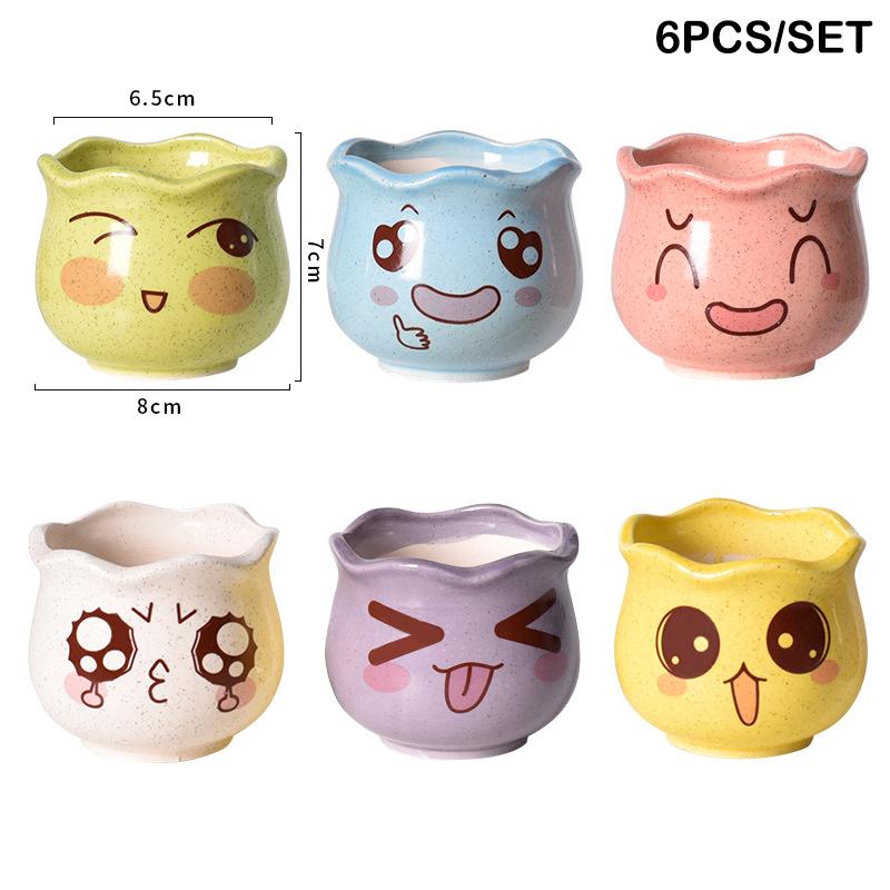 6 st Mini Keramiska Suckulentblomkrukor Hem Trädgårdsdekoration Färgglada Bonsaikrukor Växtodlingsbehållare