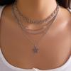 Layered Star Pendant Necklace Silver Hollow Star Multi‑Chain Choker Minimalist Y2K Style Adjustable Fashion Neck Jewelry
