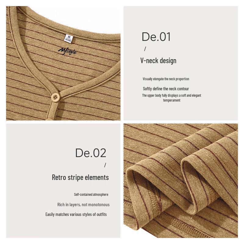 Women's Korean Style Striped V-Neck Long-Sleeve T-Shirt