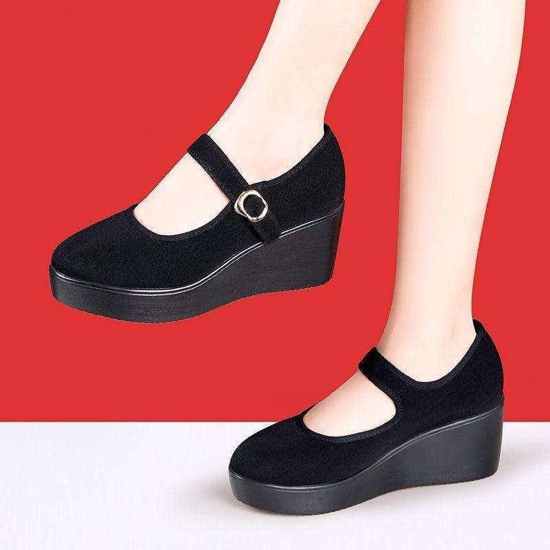 

Танцевальная обувь Повседневные универсальные туфли на танкетке и платформе, тканевые туфли старого Пекина, удобные туфли на мягкой подошве и плоской подошве для работы 40 чёрный