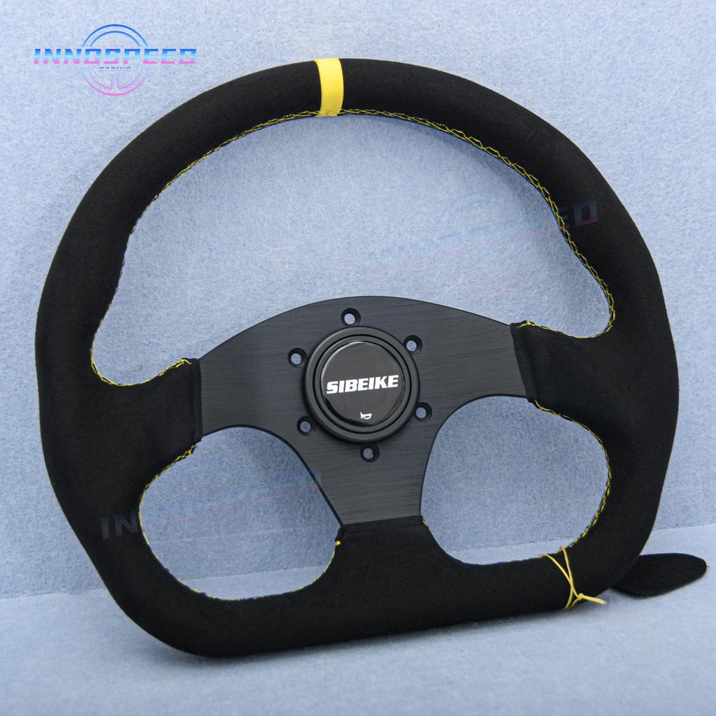 JDM Flat D Shape Suede Leather Steering Wheel Car Racing Simulator Gaming Sport Steering Wheel