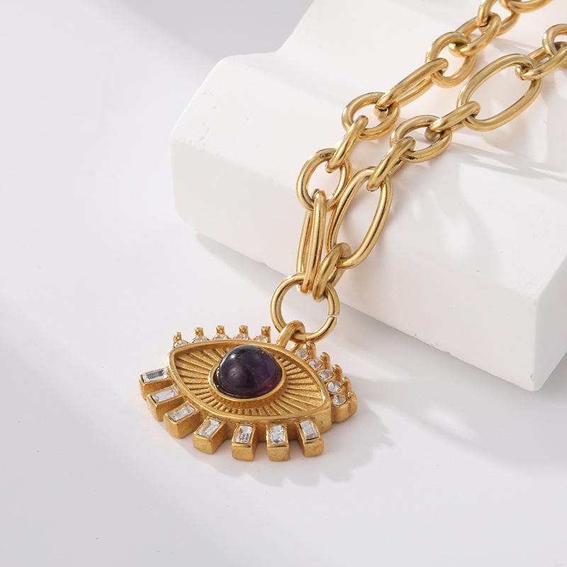 Ретро Ожерелье  Счастливый Глаз  Женское Популярное Личность Темперамент Нержавеющая Сталь Покрытие 18K Универсальное