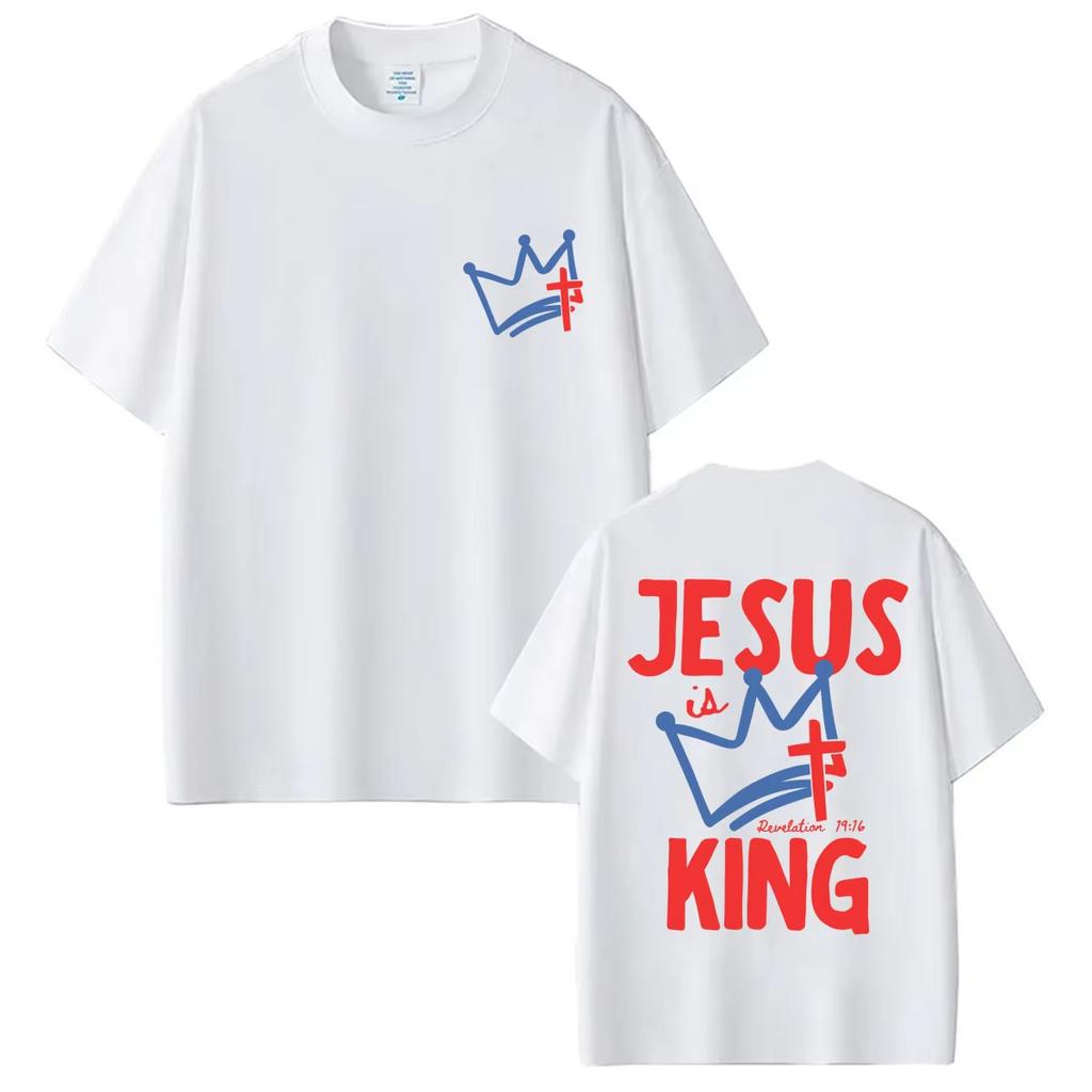 Hot Sale Christian Religious Jesus Is King Graphic T Shirt Fashion Faith Revelation Bible Verse Tshirt Y2k Unisex Vintage Top