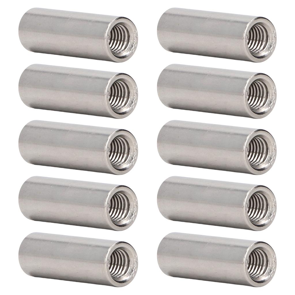 10Pcs Coupling Nut Round Rod Connector Female Thread 304 Stainless Steel M8x1.25 12 L35mm