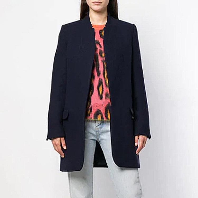 Women's Slim Woolen Coat Stand Up Collar European American Style 2020