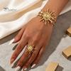 Women Hand Jewelry 2Pcs Retro Sun Bangle Ring Set, Open Adjustable Cuff Bracelet & Ring, Golden Plated Statement for Daily Wear