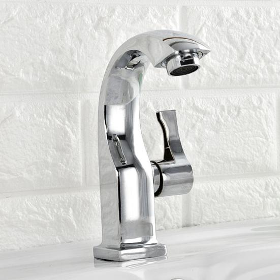Single Hole Copper Curved Basin Sink Faucet Bathroom Deck Cold Water Outlet Tap