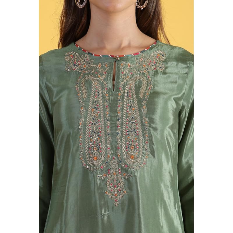 Kurta Dritta in Shantung Ricamato Verde Chiaro W for Woman (A te: XL)-W12309-217974