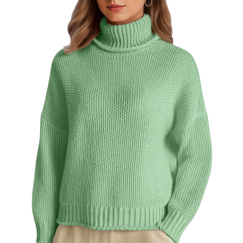 Damen Gestrickter Rollkragen Farbe Warmer Basisschicht Pullover