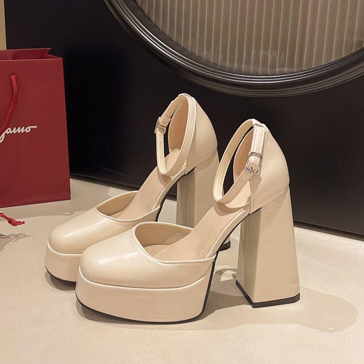 

Fashion versatile single shoes new spring and summer thick heel light mouth one-word buckle Mary Jane high heels women 34 чорний