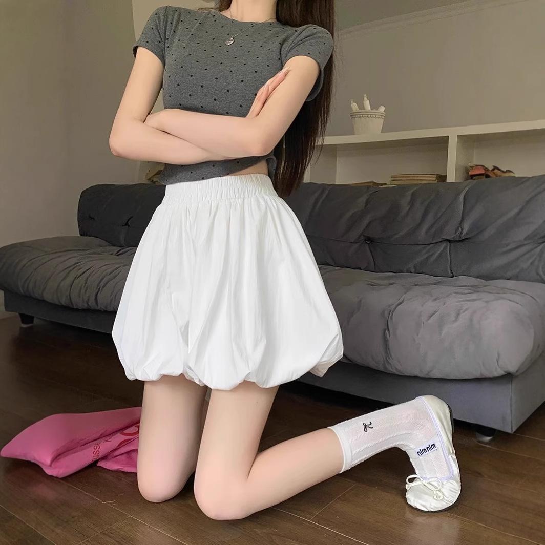 

High Waist A-Line Skirt - Women s Summer White & Black Puff Skirt M