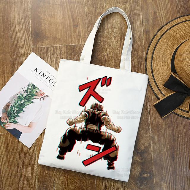 Yujiro Baki Hanma Canvas Shopping Shoulder Bag Eco Grappler Fighting Fighter Anime Handbag Tote Reusable Grocery Shopper Bags