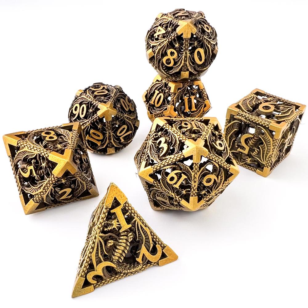 Hollow Metal DND Polyhedral Game Dice Set 7pcs for Table Board Role Playing Game Dice