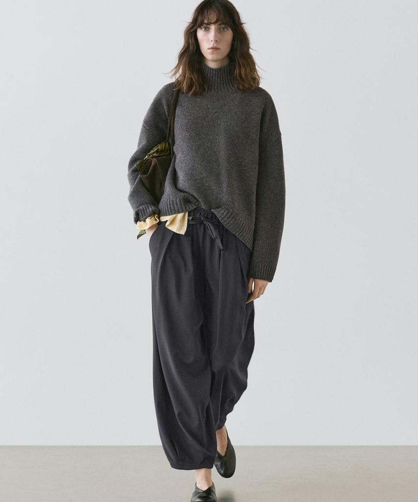 Masimodutti Pleated Detail Wide Leg Volume Pants