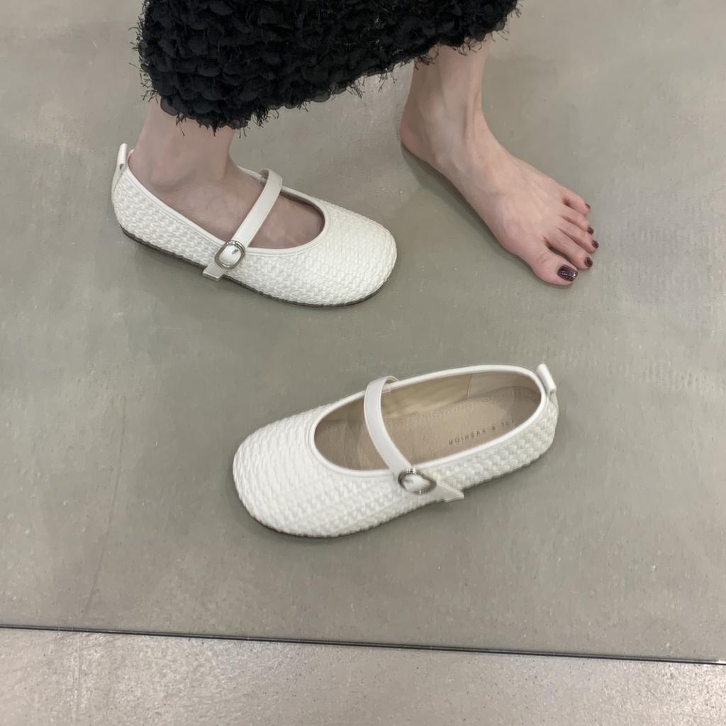 2025 Sommer neue Mary Jane Schuhe Damenschuhe tragen Ein-Wort-Schnalle mit weicher Sohle kleiner duftender Wind flacher Mund Einzelne Schuhe