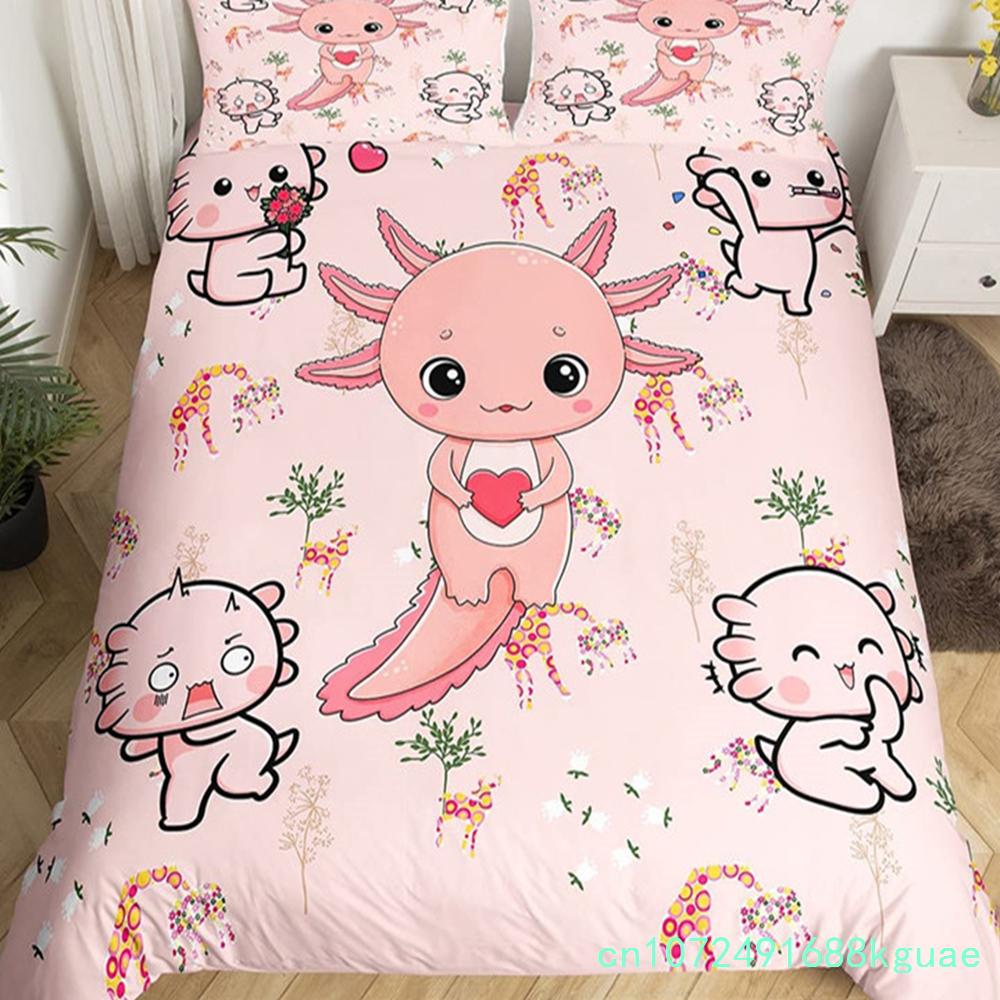 Комплект постільної білизни Kawaii Axolotl Королева для дівчаток хлопчиків підлітків милий мультфільм рептилії тварини підодіяльник галактика зоряне небо ковдра ковдра